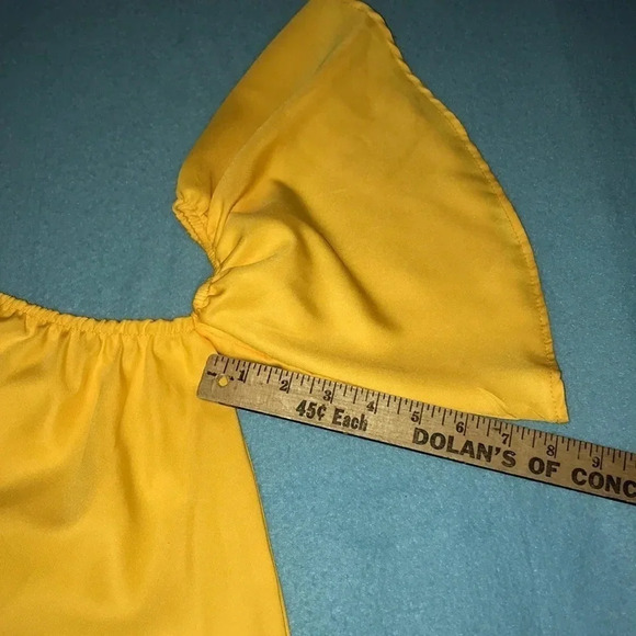 UNBRANDED off shoulders bright yellow butterfly sleeves crop top NEW size M - Picture 6 of 8
